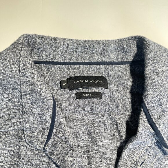 Casual Friday Slim Fit Button Up Top Navy Blue ish and Grey Size Medium - Picture 2 of 12
